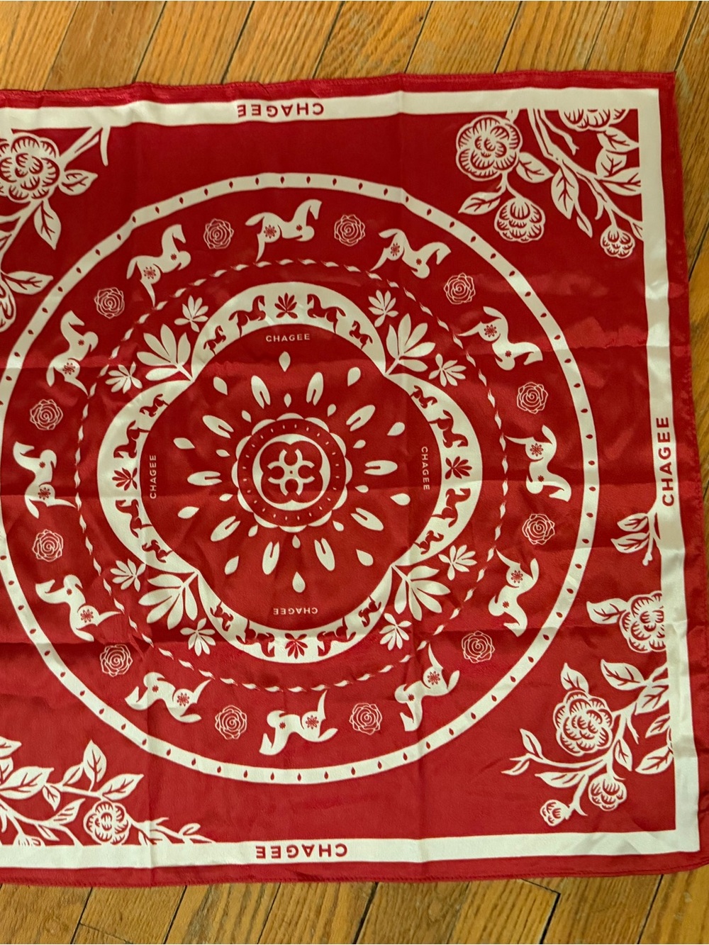 Beautiful Red and White Decorative silk-like scarf